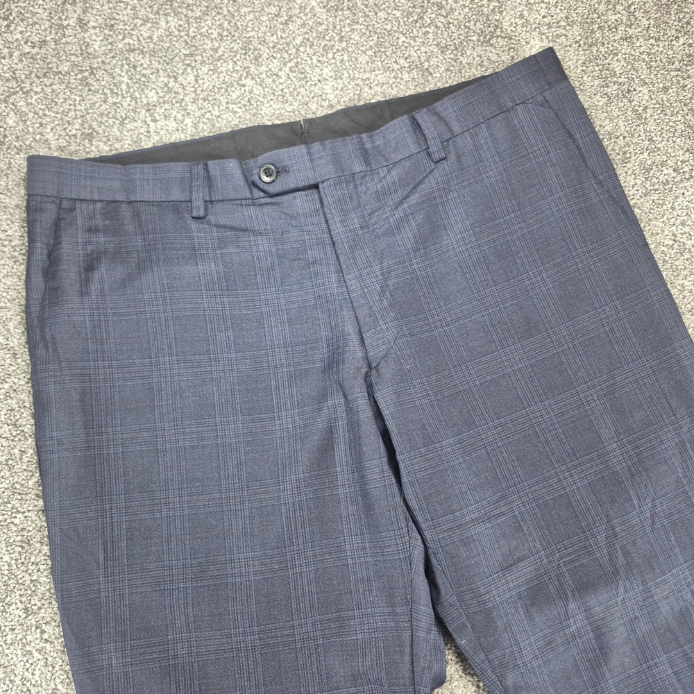 Barneys‎ New York Wool Dress Pants Mens Size 36 Navy Windowpane Plaid